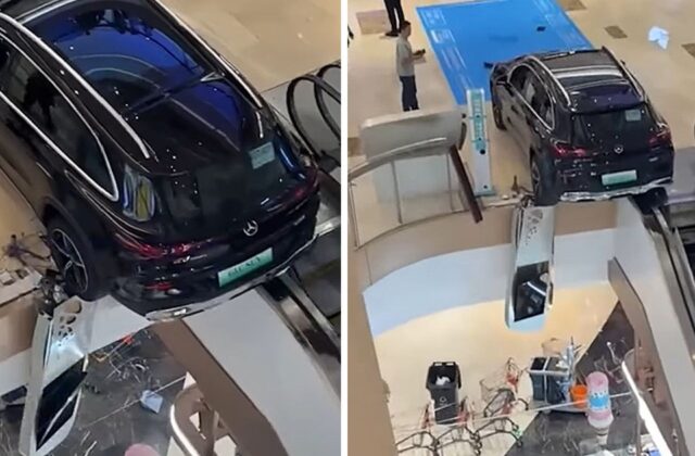 Sự Cố Nguy Hiểm Tại Trung Tâm Thương Mại: Mercedes-Benz Suýt Rơi Xuống Tầng Dưới